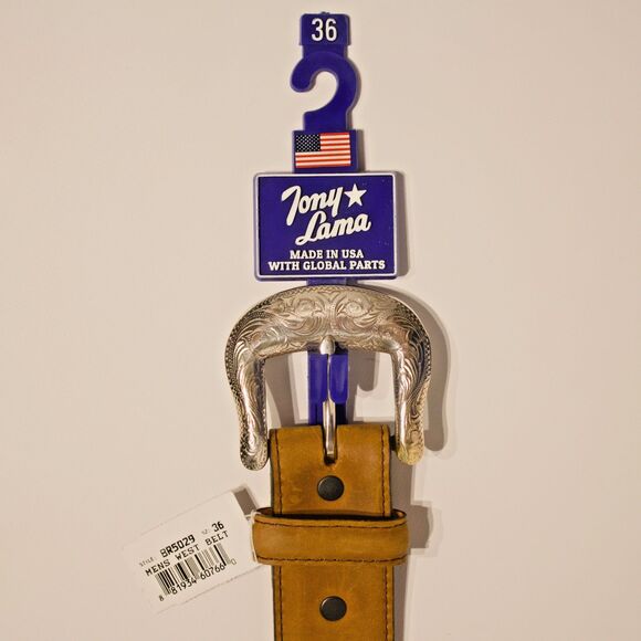 NWT Tony Lama USA Croc Embossed Brown Leather Western Belt Men Sz 36 (44"x1.5") - Picture 2 of 11